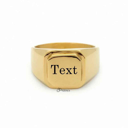 Personalised silver stainless steel square flat-top signet ring from Glitters, showcasing a sleek, modern design.