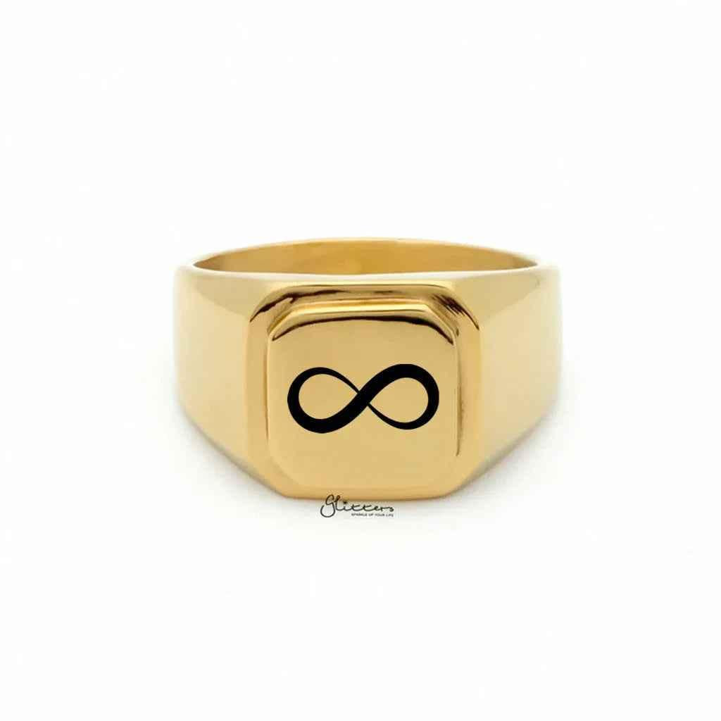 Personalised silver stainless steel square flat-top signet ring from Glitters, showcasing a sleek, modern design.