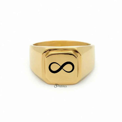 Personalised silver stainless steel square flat-top signet ring from Glitters, showcasing a sleek, modern design.