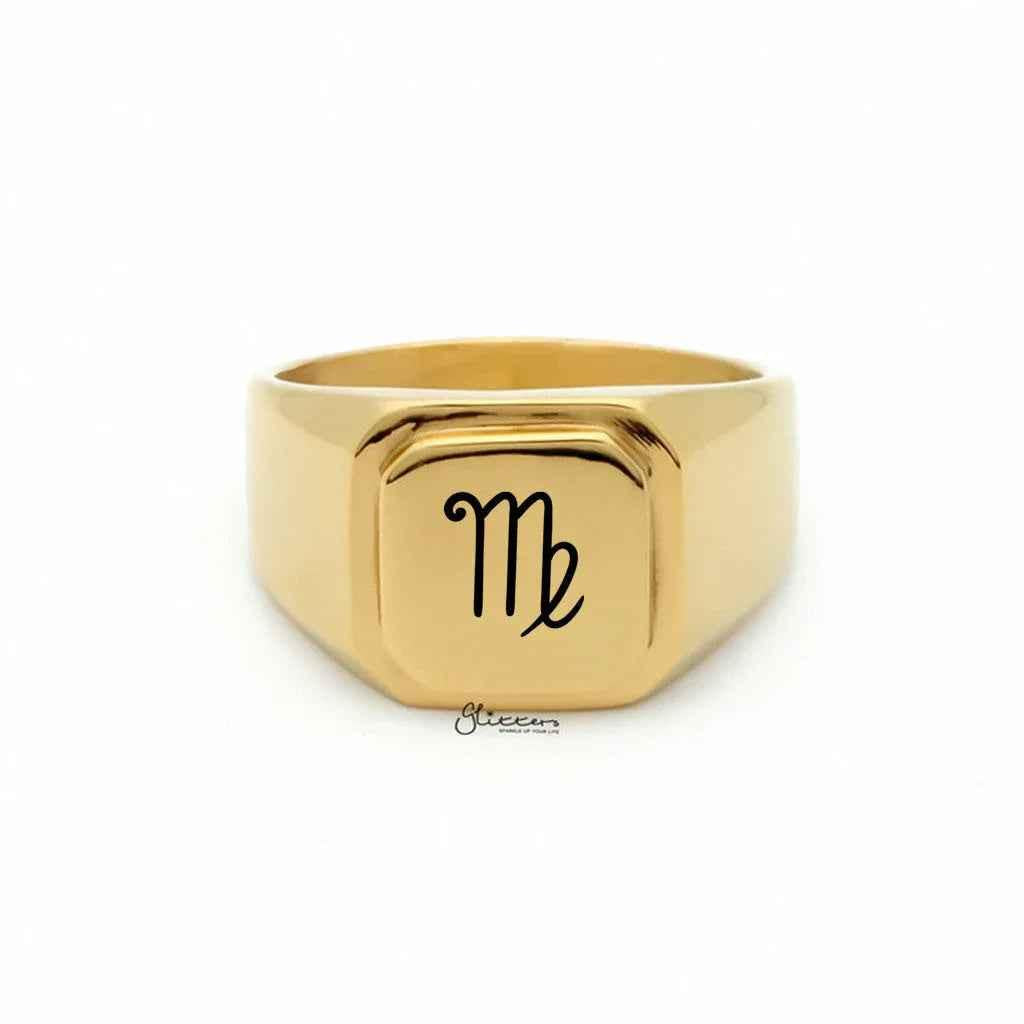 Personalised silver stainless steel square flat top signet ring from Glitters, showcasing a sleek, modern design.
