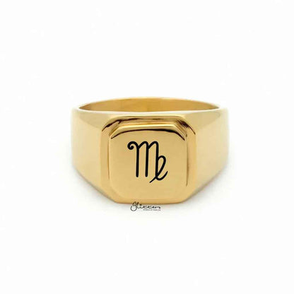 Personalised silver stainless steel square flat top signet ring from Glitters, showcasing a sleek, modern design.
