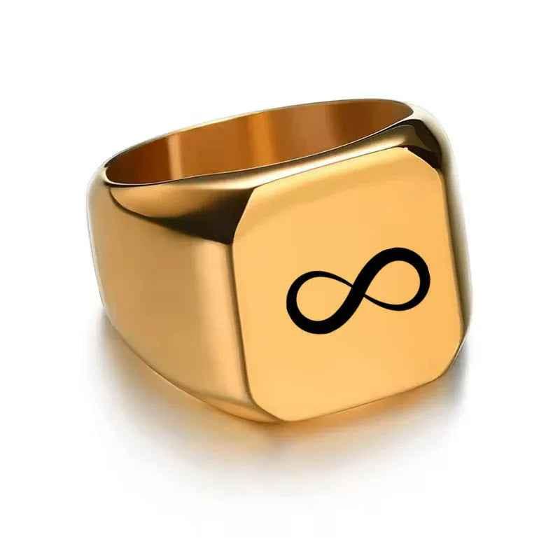 Personalised silver stainless steel square shape ring from Glitters, showcasing a sleek, modern design on a plain background.