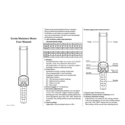 Grain Moisture Meter - For Corn Wheat Rice Bean Wheat Flour Fodder Rapeseed 9eight5