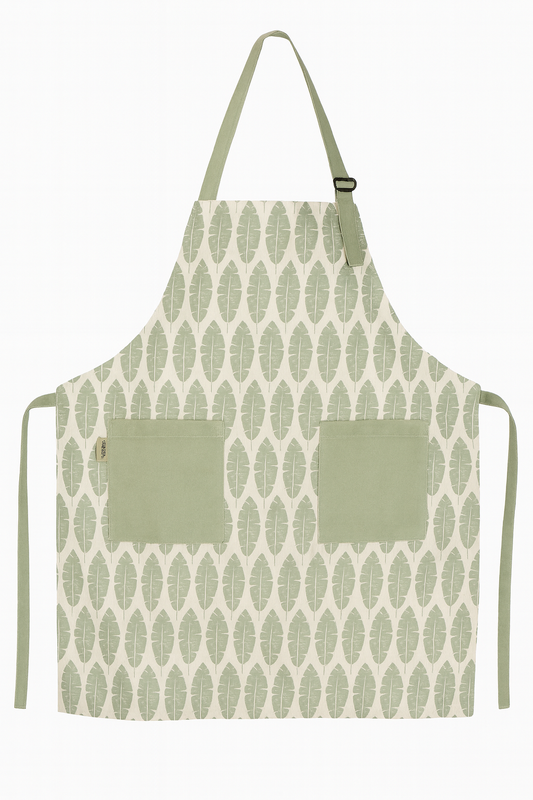 Frankly Cotton Classic Green and White Leaves Apron Nest & Stem Homewares