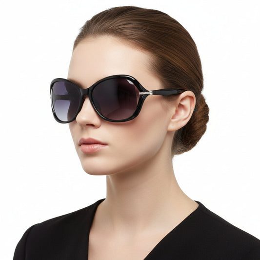 Polarized Lens Rhinestone Deco Sunglasses - BLACK dealonline.co.nz