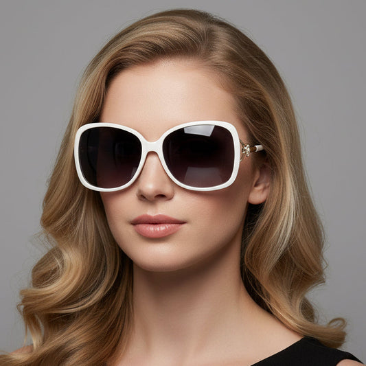 Polarized Lens Flower Deco Sunglasses - WHITE dealonline.co.nz