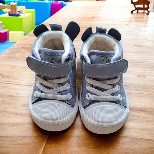 Happy Feet NZ plush high-top sneakers with soft, secure fit and playful design, ideal for kids' comfort and style.