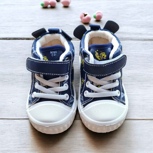 Happy Feet NZ plush high-tops shoes with soft, secure fit and playful design, shown in a close-up image.