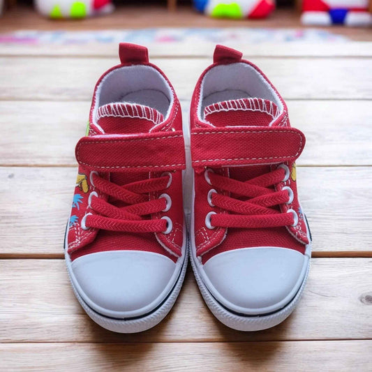 Colorful DinoTeam Canvas Sneakers by Happy Feet NZ featuring vibrant design and comfortable fit for kids.