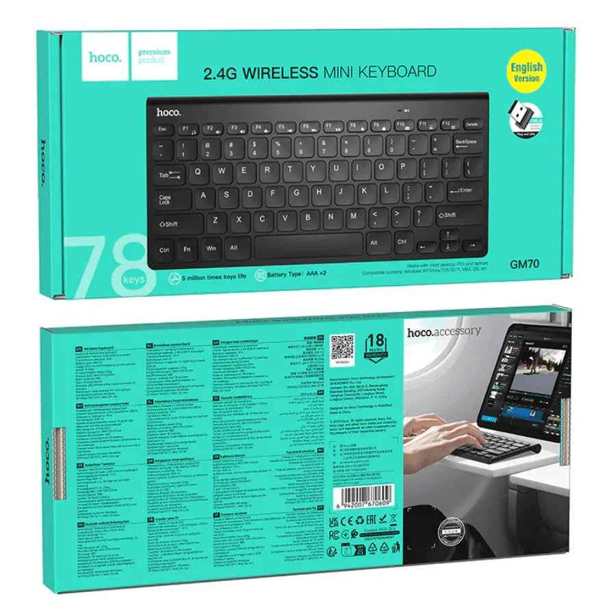 Wireless Mini Keyboard With USB Nano Receiver (GM70)
