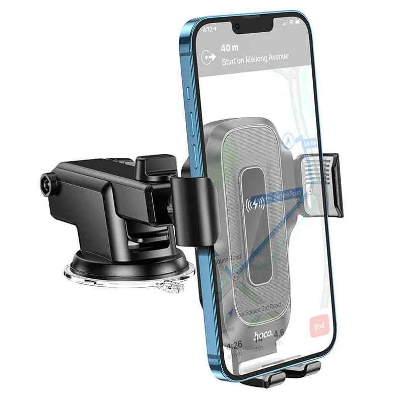 Hoco HW3 Wireless Fast Charging Car Phone Holder | 5W–15W Dashboard & Windshield Mount