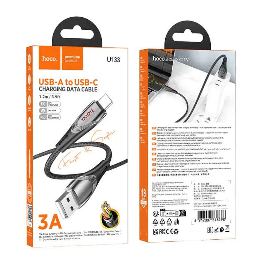 HOCO U133 USB-C Fast Charging Cable 3A 1.2m Braided NZ