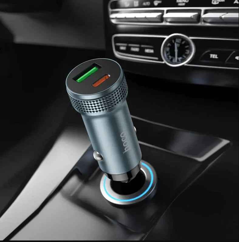 Hoco Z49B Dual-Port Car Charger 38W | USB-C PD & USB-A QC Fast Charging