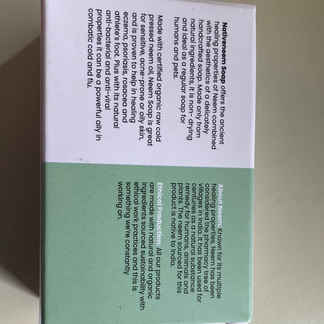 Organic Native Neem Natural Soap Bar 100g - Natural Animal Addiction Limited