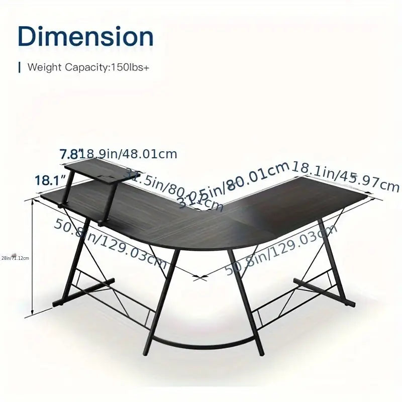 Industrial L-Shaped Corner Desk – Black Metal Frame with Monitor Stand (2 colours available) Habicare