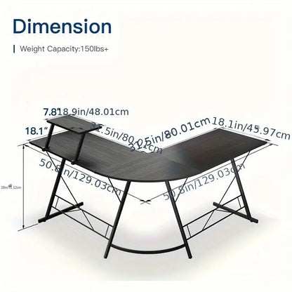 Industrial L-Shaped Corner Desk – Black Metal Frame with Monitor Stand (2 colours available) Habicare
