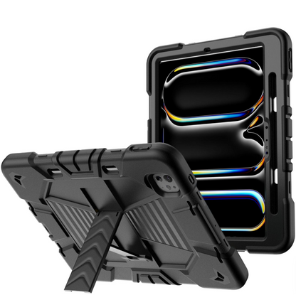 iPad Pro 11-Inch (M4) 2024 7th Gen Rugged Shockproof Case with Kickstand (Black)