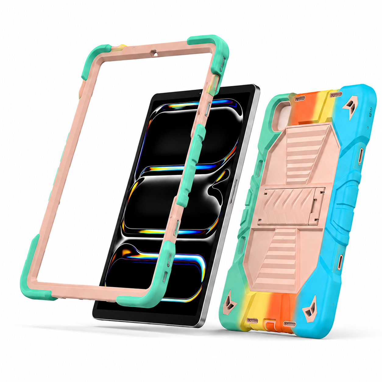 iPad Pro 11-Inch (M5) 2025 Rugged Shockproof Case with Kickstand (Rainbow)