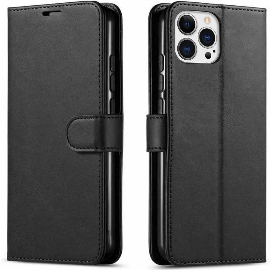 iPhone 12 Pro Max Flip PU Leather Wallet Case (Black) - ShopHub