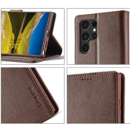 Leather Wallet Flip Case for Samsung Galaxy Series (Brown) Habicare