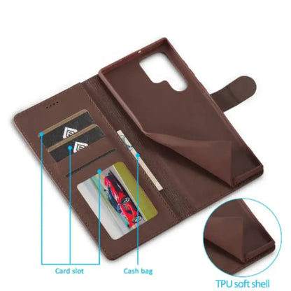 Leather Wallet Flip Case for Samsung Galaxy Series (Brown) Habicare