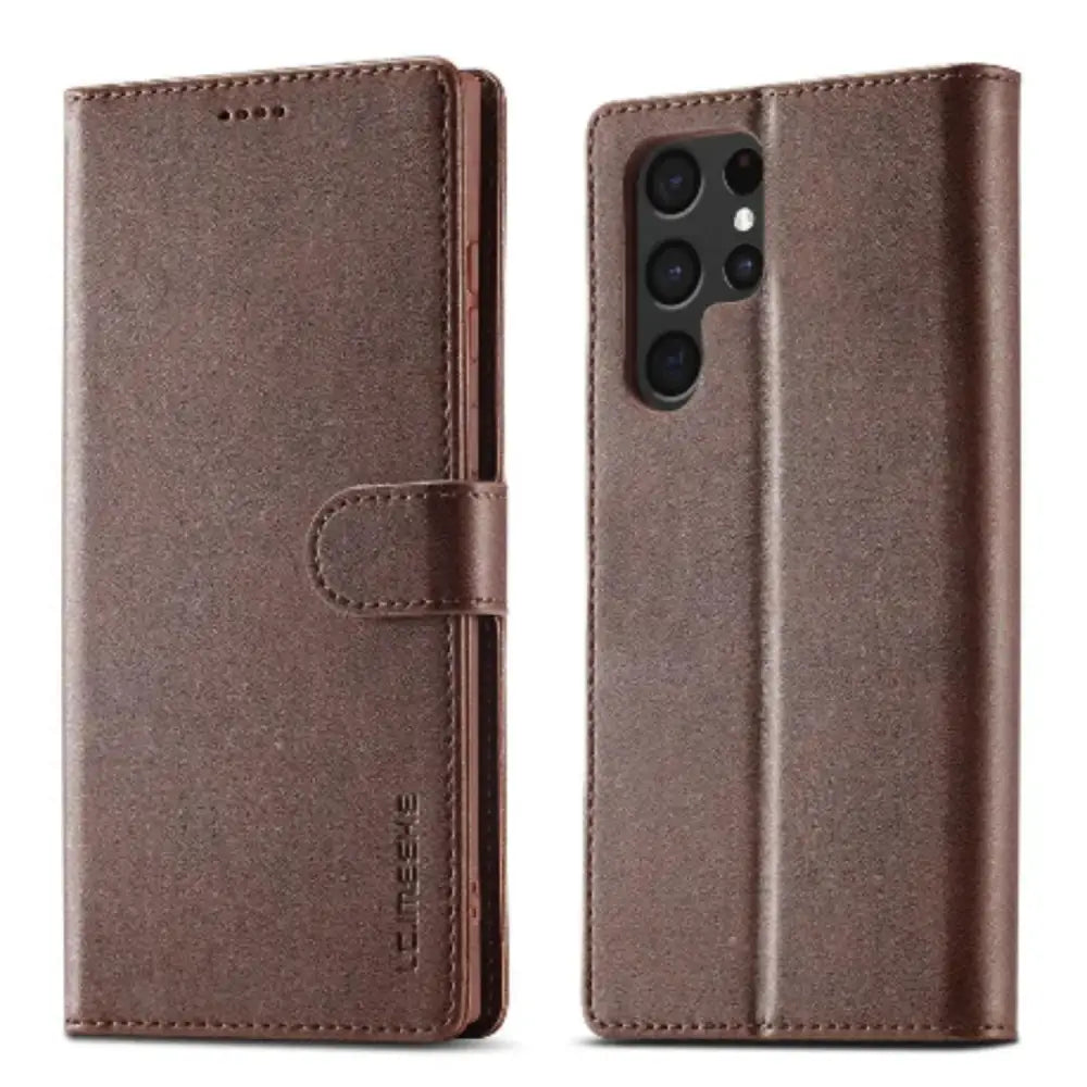 Leather Wallet Flip Case for Samsung Galaxy Series (Brown) Habicare