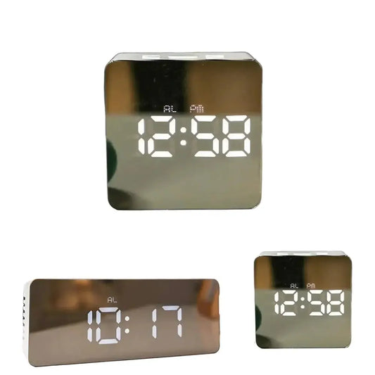 LED Mirror Alarm Clock with Temperature & Smart Night Light (available in 2 shapes) Habicare