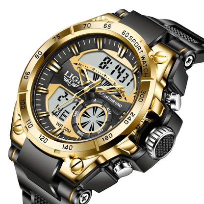 LIGE Men's Digital Sports Watch – LED Display, Quartz Movement, Stopwatch (4 designs available) Habicare