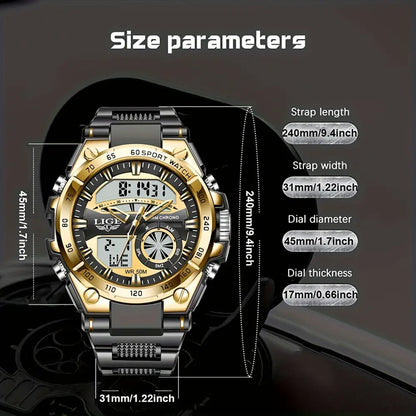 LIGE Men's Digital Sports Watch – LED Display, Quartz Movement, Stopwatch (4 designs available) Habicare