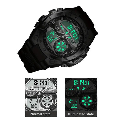LIGE Men's Digital Sports Watch – LED Display, Quartz Movement, Stopwatch (4 designs available) Habicare