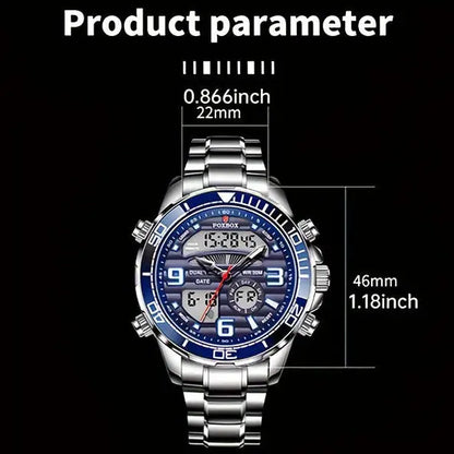 LIGE Men's Dual Display Watch – Stainless Steel Quartz (6 models available) Habicare