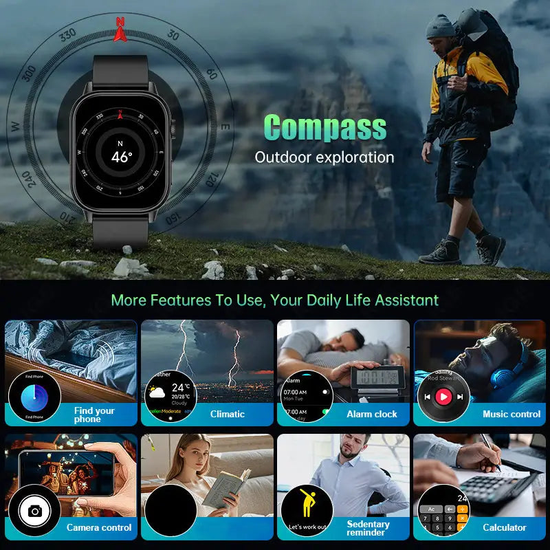 LIGE Outdoor Smartwatch – Large Screen with Compass & Music (10 different styles available) Habicare