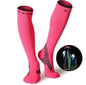 Blue professional long compression socks for running and cycling by Mead's Supply, made of 72% nylon, athletic support.