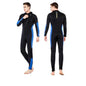 Blue one-piece neoprene wetsuit from Mead's Supply & Equipment Outfitters, ideal for surfing and diving in all seasons.