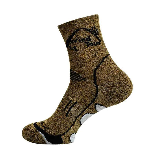 Dark grey men's and women's athletic hiking basketball socks by Mead's Supply & Equipment, sweat-absorbing polyester mid-calf design.