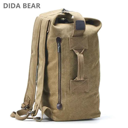 Waterproof canvas hiking backpack by Mead's Supply & Equipment Outfitters, high-capacity outdoor travel rucksack in two sizes.