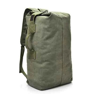 Waterproof canvas hiking backpack by Mead's Supply & Equipment Outfitters, high-capacity outdoor travel rucksack in two sizes.