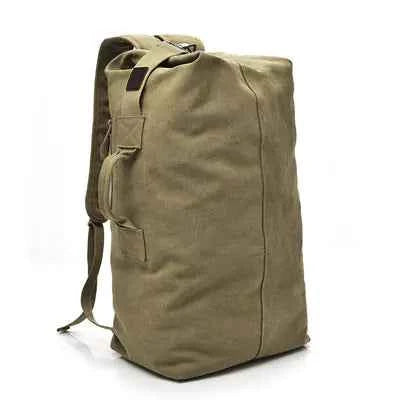 Waterproof canvas hiking backpack by Mead's Supply & Equipment, high-capacity outdoor adventure travel rucksack in two sizes.
