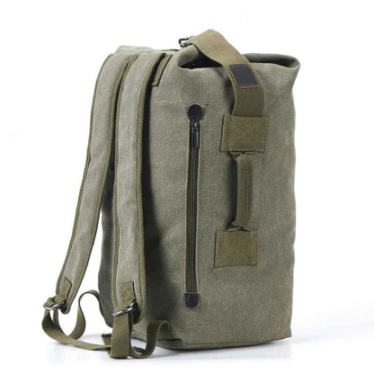 Waterproof canvas hiking backpack by Mead's Supply & Equipment Outfitters, large high-capacity outdoor travel rucksack in two sizes.