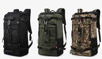 Army green 50L Oxford fabric hiking backpack from Mead's Supply & Equipment Outfitters with large capacity and durable outdoor design.