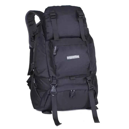 Black 40L waterproof hiking backpack by Mead's Supply & Equipment Outfitters, lightweight polyester outdoor pack with multiple color options.