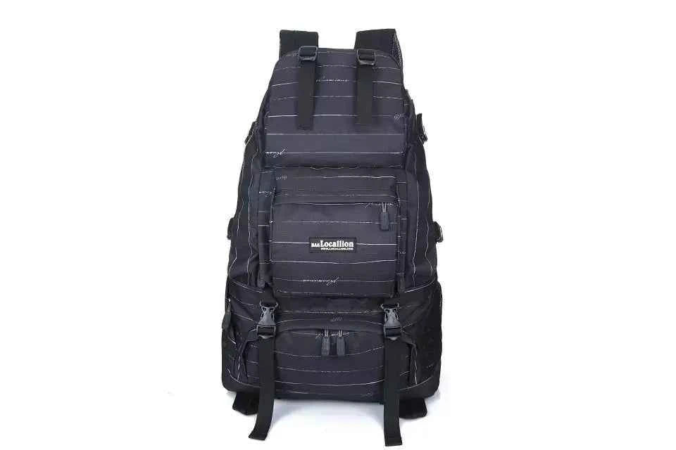 Black 40L waterproof hiking backpack by Mead's Supply & Equipment Outfitters, lightweight polyester outdoor pack with multiple color options.