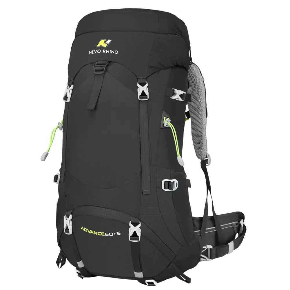 Men's large-capacity outdoor hiking backpack by Mead's Supply & Equipment Outfitters in black, designed for rugged outdoor adventures.