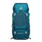 Blue Mead's Supply professional mountaineering backpack, 50L hiking pack with rain cover and multiple compartments for outdoor adventures.