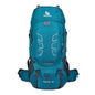 Blue 60L outdoor hiking backpack by Mead's Supply & Equipment Outfitters with water-resistant design and multiple compartments.