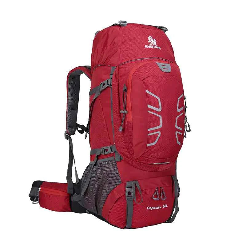 Blue 60L outdoor hiking backpack by Mead's Supply & Equipment Outfitters with water-resistant design, durable backpack for outdoor adventures.