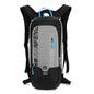 Gray outdoor hydration backpack with integrated water bladder, lightweight cycling and trail running pack by Mead's Supply & Equipment.