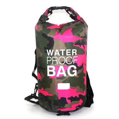 Orange camouflage PVC waterproof dry bag by Mead's Supply & Equipment Outfitters, ideal for camping and water sports storage.