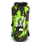 Orange camouflage PVC waterproof dry bag by Mead's Supply & Equipment Outfitters, 30L outdoor waterproof storage for camping and water sports.