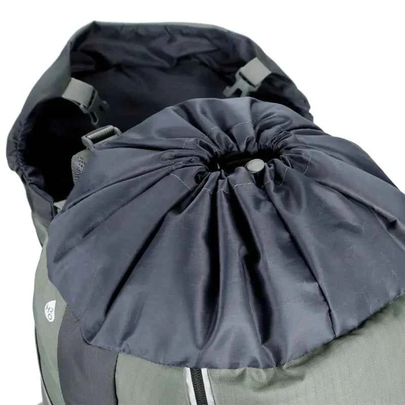 Purple 75L waterproof hiking backpack with rain cover from Mead's Supply & Equipment Outfitters, showing adjustable straps and durable material.